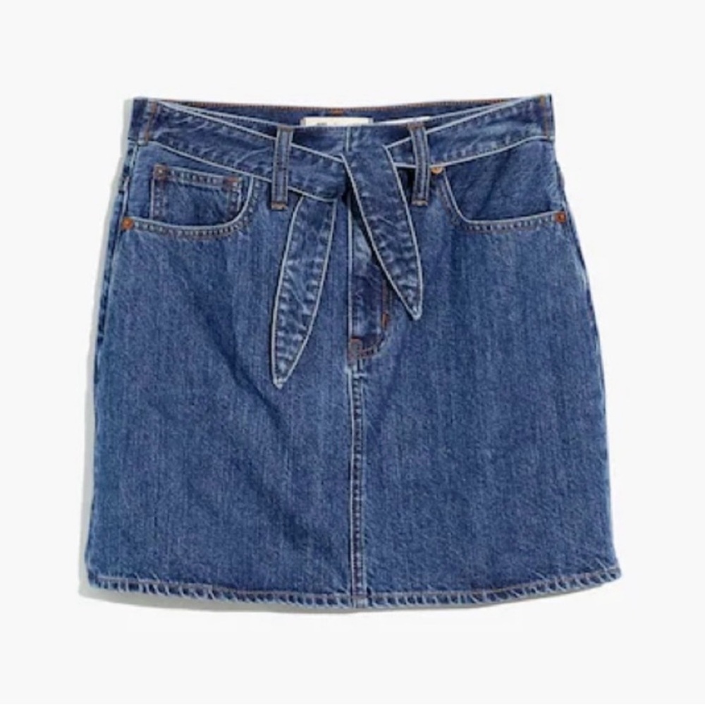 Madewell Blue Denim Mini Pencil Skirt with Tie Front